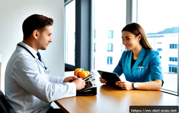 다이어트 지도사 채용 정보와 트렌드 - Photorealistic career consultation scene in a bright modern wellness clinic, confident registered di...